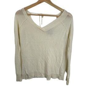 Brochu Walker Sweater Small 100% Linen Light thin scoop neck FLAWS